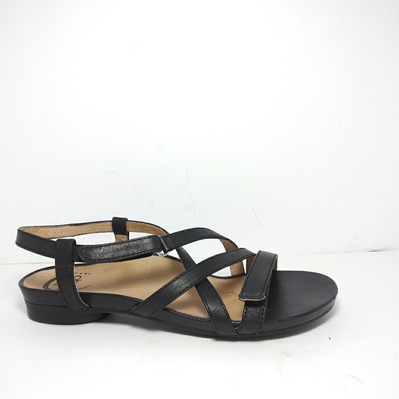 Abeo Shoes - Abeo Bio System Samantha Black Leather Sandals S7N